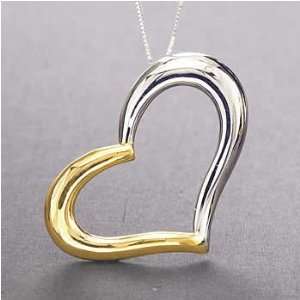  17 14k Two Tone Gold Floating Heart Pendant On Box Chain Jewelry