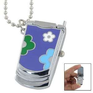   Green White Flower Pattern Cell Phone Shaped Watch Necklace Sports