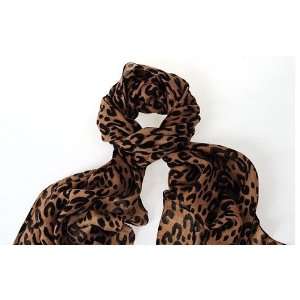  Brown & Black Animal Leopard Print 100% Wool Pashmina 