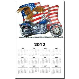 Calendar Print w Current Year Motorcycle Eagle And US Flag