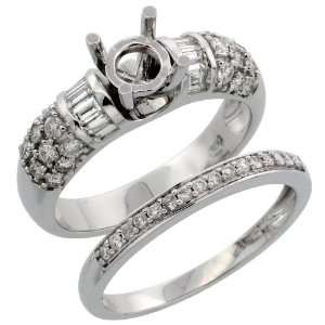 14k White Gold 2 Piece Semi Mount Diamond Wedding Ring Band Set, w/ 0 