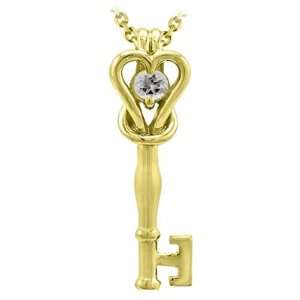  14K Yellow Gold and White Topaz Love Knot Key Pendant 