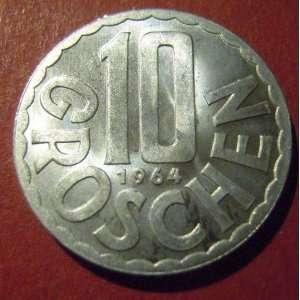  1964 Austria 10 Groschen Coin 