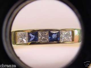 PRINCESS DIAMOND & CEYLON BLUE SAPPHIRES 18K GOLD BAND  