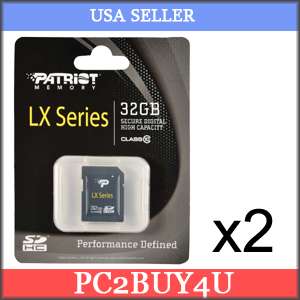   OF 2x PATRIOT 32GB CLASS 10 SD HC MEMORY CARD LX PSF32GSDHC10  