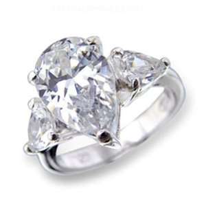    Sterling Silver Pear Cut Clear CZ Ring, 7.5 Carat Size Jewelry