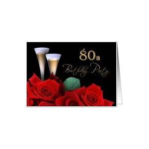  Invitation.80th Birthday Party. Red Roses Card Toys 