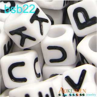 Mixed Plastic Acrylic Cube Alphabet black Letter Craft Beads 6x6mm bsb 