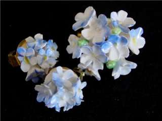 Vtg Estate Royal Adderley Floral porcelain Earring Pin Brooch Demi Set 