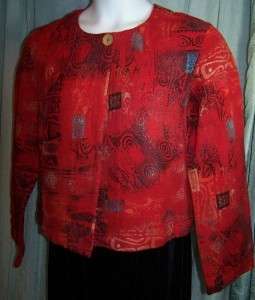 CHICOS Red African Padma Woven Cotton Jacket 2 L NWT  