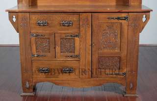 Antique Oak English Arts & Crafts Mirrorback Buffet Sideboard Server w 