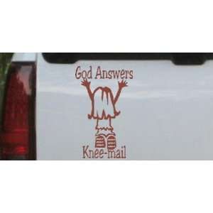 Brown 32in X 20.0in    God Answers Knee mail Girl Christian Car Window 