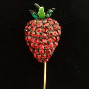 Strawberry Stick Pin Vintage Hollycraft Rhinestones Fruit Stickpin 