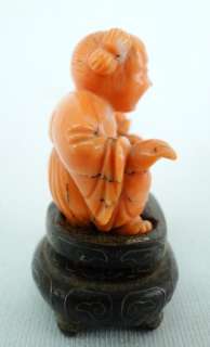 Pr. Antique 19 20th C. Chinese Carved Coral Miniature Figures of 
