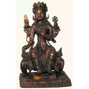  Tibetan Wood Gilt Statue Green Tara 