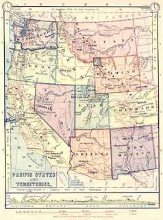 USA PACIFIC STATES + TERRITORIES Map. Barnes. 1885  