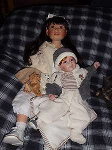   Orange Amanda 38 tall porcelain doll & w/baby boy doll w/certificate