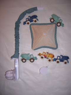 Musical Baby Crib Mobile Cars Trucks Boy Plaid Brown Blue Green  