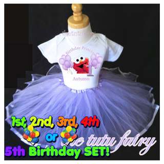 Baby Elmo 1st 2nd 3rd 4th Birthday Shirt Girl Name Age & purple tutu 