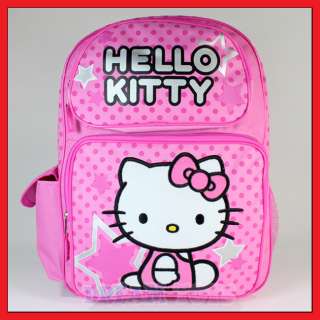   Kitty Stars and Polka Dot Pink Backpack   Girls Kids Bag Large  