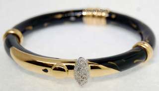 Bangle Bracelet 18k Gold Diamond & Black Enamel  