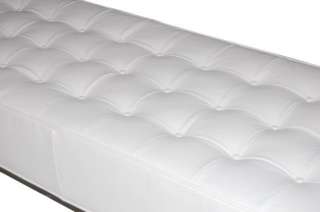     Modern White Leather Tufted Bench, Ottoman with Chrome Legs  