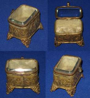   Bevelled Glass & Ormolu Gilt Metal Dressing Table Trinket Box  