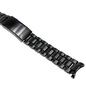 22mm Black Stainless Steel Watch Band Strap Bracelet Curved End Solid 