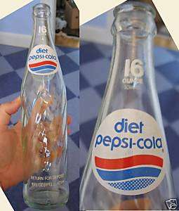 Old Clear 16 Oz Swirl Glass DIET PEPSI Cola Bottle 123  