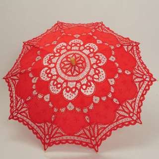 Battenburg Classical Bridal Lace parasol Wedding umbrella Red 