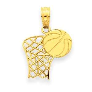 Basketball Hoop Ball Pendant in 14k Yellow Gold