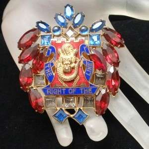 Sandor Regimental Crest Brooch Pin Vintage 1939 Rhinestones & Enamel 
