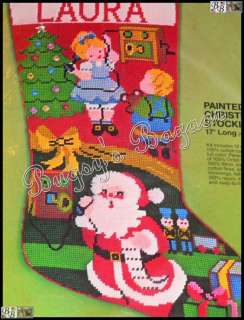 Vtg Bucilla PHONING SANTA Needlepoint Christmas Stocking Kit   Painted 