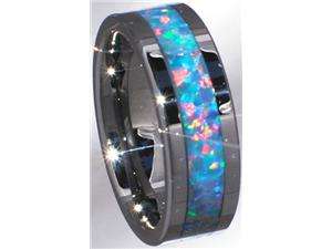    8mm Precious Opal Tungsten Carbide Ring with Red/Green 