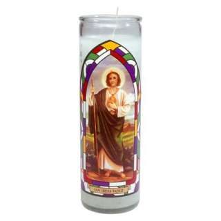 San Judas Unscented White Wax Jar Candle 8x2.25x2.25