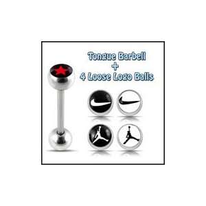  Tongue Barbell with 4 Free Logo Ball Body Jewelry Jewelry