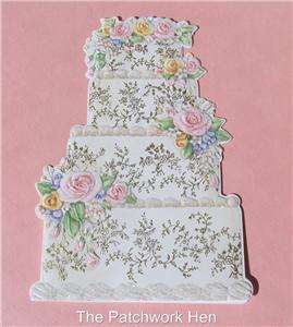 Carol Wilson Fine Arts Wedding Card 4 Tier Cake w/Roses and Glitter 