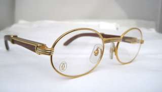 CARTIER GOLD ROUND EYEGLASSES WOOD NEW   AUTHENTIC  