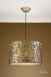   Champagne Basketweave Metal Hanging Shade Chandelier Chic Horchow