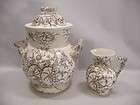   Brown Transferware Elephant Ear Slop Jar/Hot Water Pitcher Chamber Set