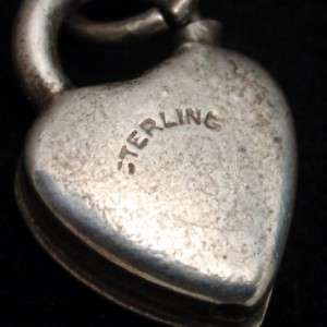 Charm Bracelet w/ Heart Shaped Padlock Vintage Sterling Silver  