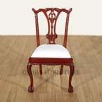 Solid Mahogany Cherry Finish Chippendale Cream Striped Dining Chairs 