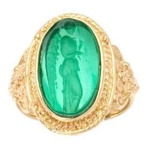     14k Yellow Gold Green Venetian Cameo Ring, Size 7.5 Jewelry