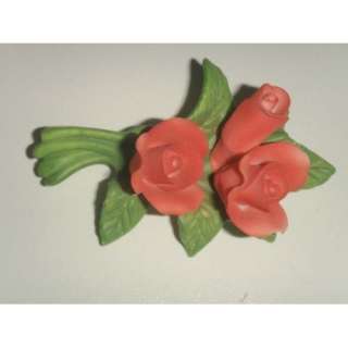  Capodimonte Type Porcelain Flower Brooch Dress Pin Coral 