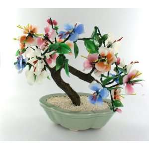  Multi Color Glass Bonsai Tree with Flowers Table 