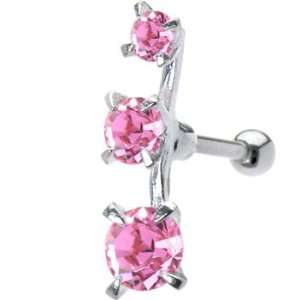   925 Pink Cubic Zirconia Trio Left Cartilage Ear Piercing Jewelry
