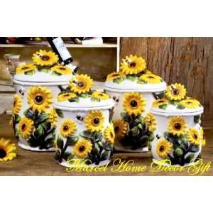   Country Sunflower 4PC CANISTER Ceramic Kitchen Decor