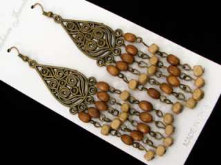 Copper & Wood Beads 4 Chandelier Fashion Earrings  