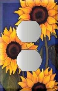 FLOWERS SUNFLOWERS ON BLUE BOTTOM OUTLET COVER PLATE  