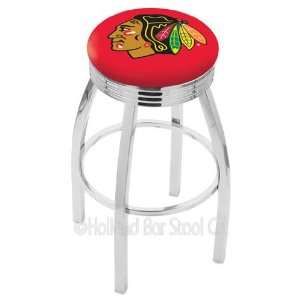  25 Chicago Blackhawks Red Counter Stool   Swivel With Chrome Ring 